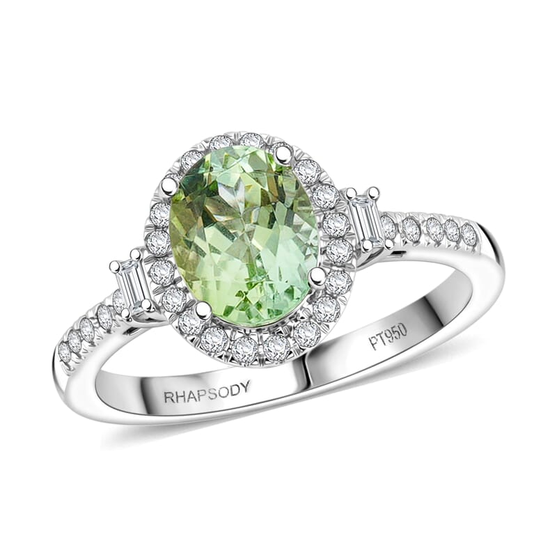 Certified & Appraised Rhapsody AAAA Arquiana Mint Tourmaline and Diamond E-F VS 2.36 ctw Ring in 950 Platinum (Size 8.0) 6.31 Grams