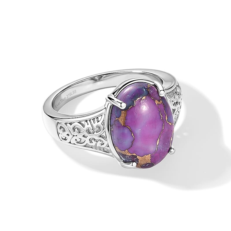 EverTrue Mojave Purple Turquoise 3.50 ctw Solitaire Ring in Stainless Steel (Size 7.0)
