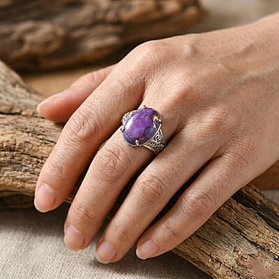EverTrue Mojave Purple Turquoise 3.50 ctw Solitaire Ring in Stainless Steel (Size 7.0)