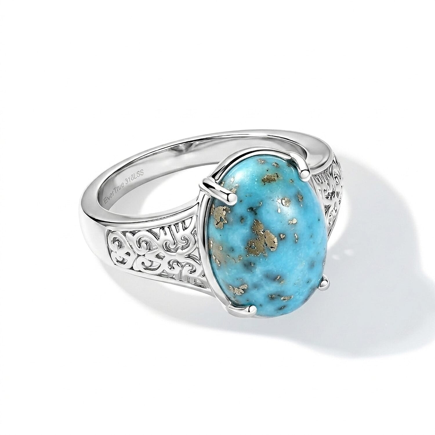 EverTrue Empyrean Blue Turquoise 6.00 ctw Solitaire Ring in Stainless Steel (Size 8.0)