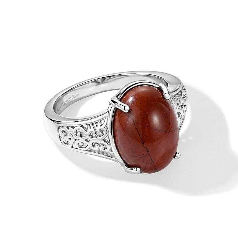 EverTrue Red Jasper 5.15 ctw Solitaire Ring in Stainless Steel (Size 6.0)