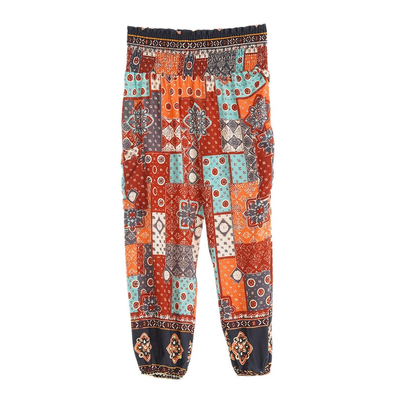 La Marey Orange with multi color Pajama Pants with 2 Pockets - One Size Fits Most