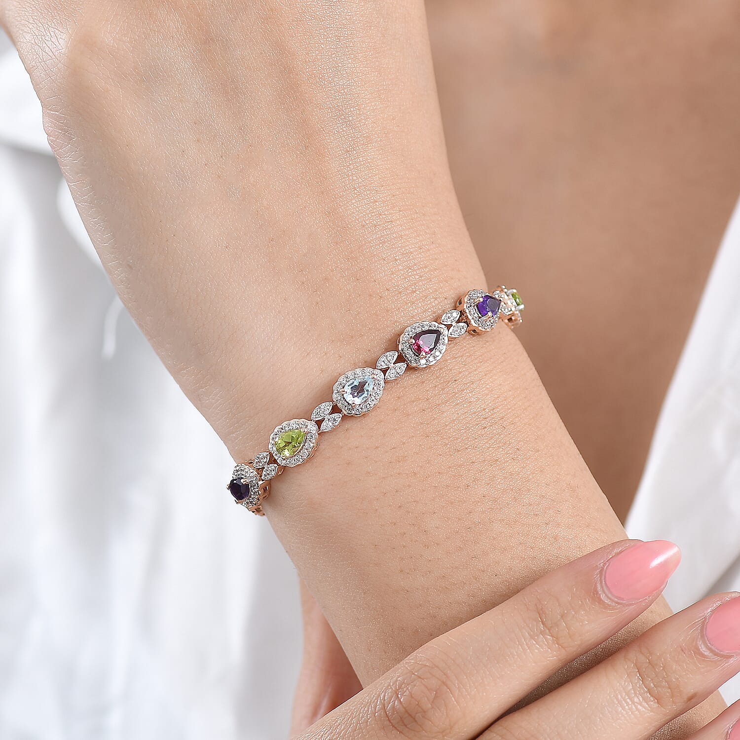GP Multi Gemstone 7.70 ctw Bracelet in 18K Vermeil Rose Gold Over Sterling Silver (6.50 In)
