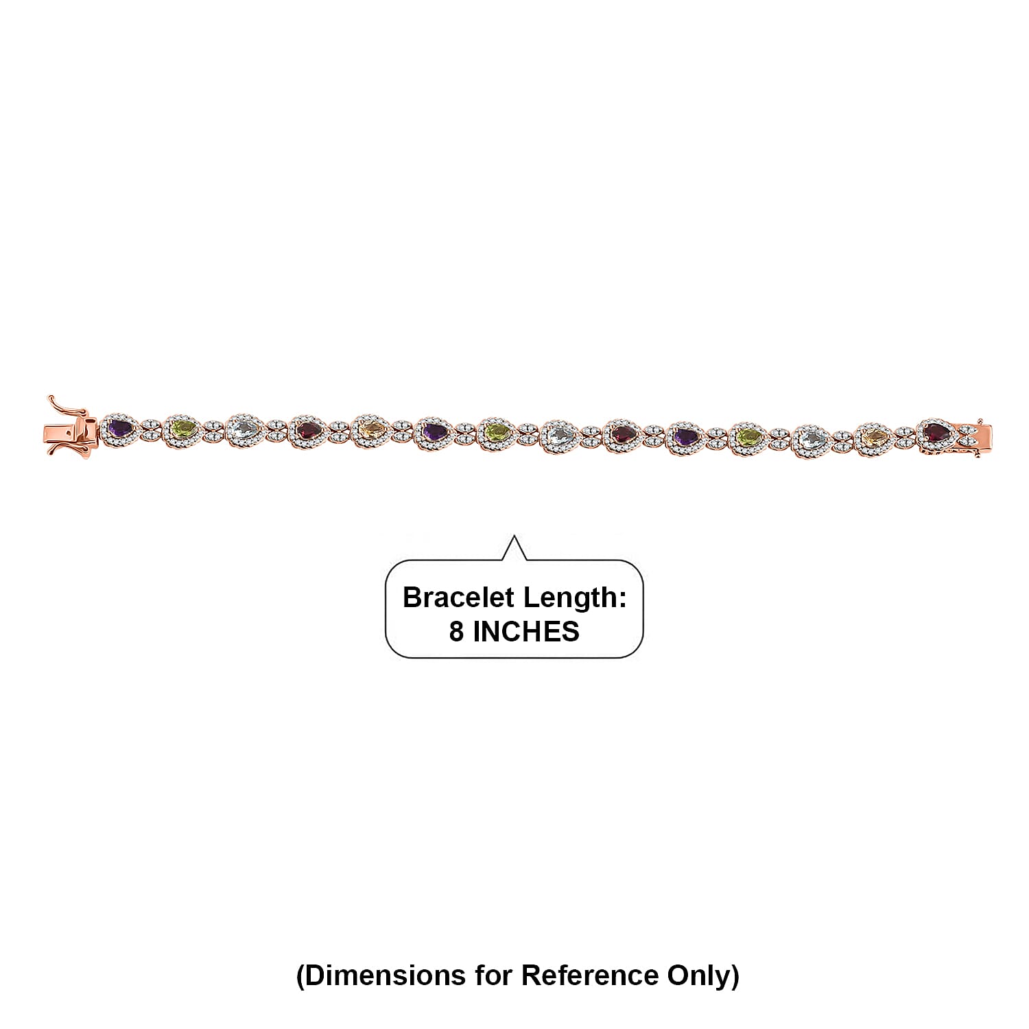 GP Multi Gemstone 9.70 ctw Bracelet in 18K Vermeil Rose Gold Over Sterling Silver (8.00 In)