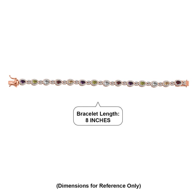 GP Multi Gemstone 9.70 ctw Bracelet in 18K Vermeil Rose Gold Over Sterling Silver (8.00 In)