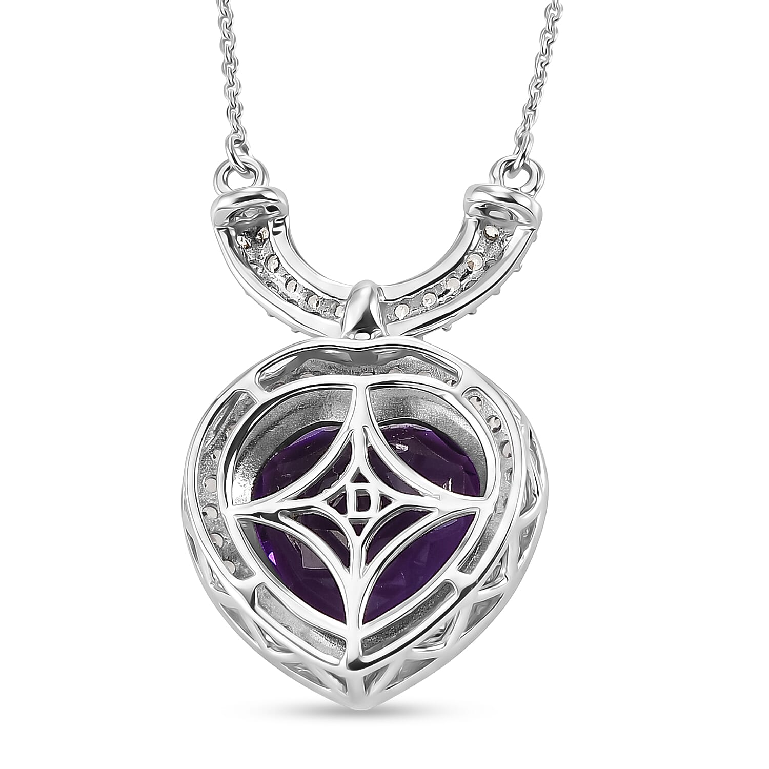 D'Joy AAA Zambian Amethyst and White Zircon 10.10 ctw Royal Valentine Necklace in Rhodium Over Sterling Silver 18-20 Inches