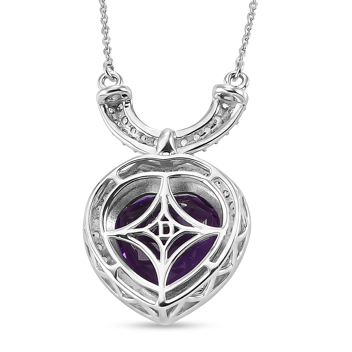 D'Joy AAA Zambian Amethyst and White Zircon 10.10 ctw Royal Valentine Necklace in Rhodium Over Sterling Silver 18-20 Inches image number 4