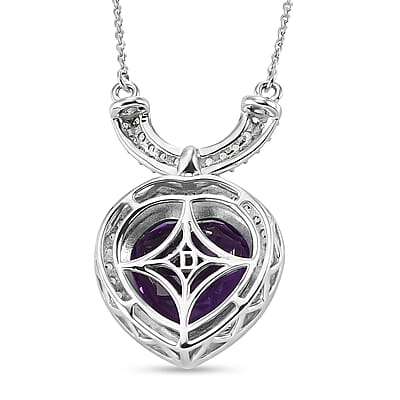 D'Joy AAA Zambian Amethyst and White Zircon 10.10 ctw Royal Valentine Necklace in Rhodium Over Sterling Silver 18-20 Inches