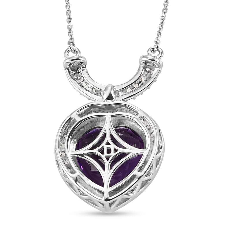 D'Joy AAA Zambian Amethyst and White Zircon 10.10 ctw Royal Valentine Necklace in Rhodium Over Sterling Silver 18-20 Inches