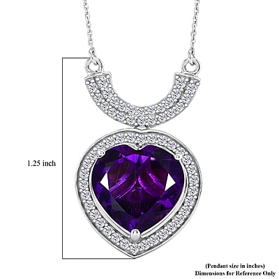 D'Joy AAA Zambian Amethyst and White Zircon 10.10 ctw Royal Valentine Necklace in Rhodium Over Sterling Silver 18-20 Inches