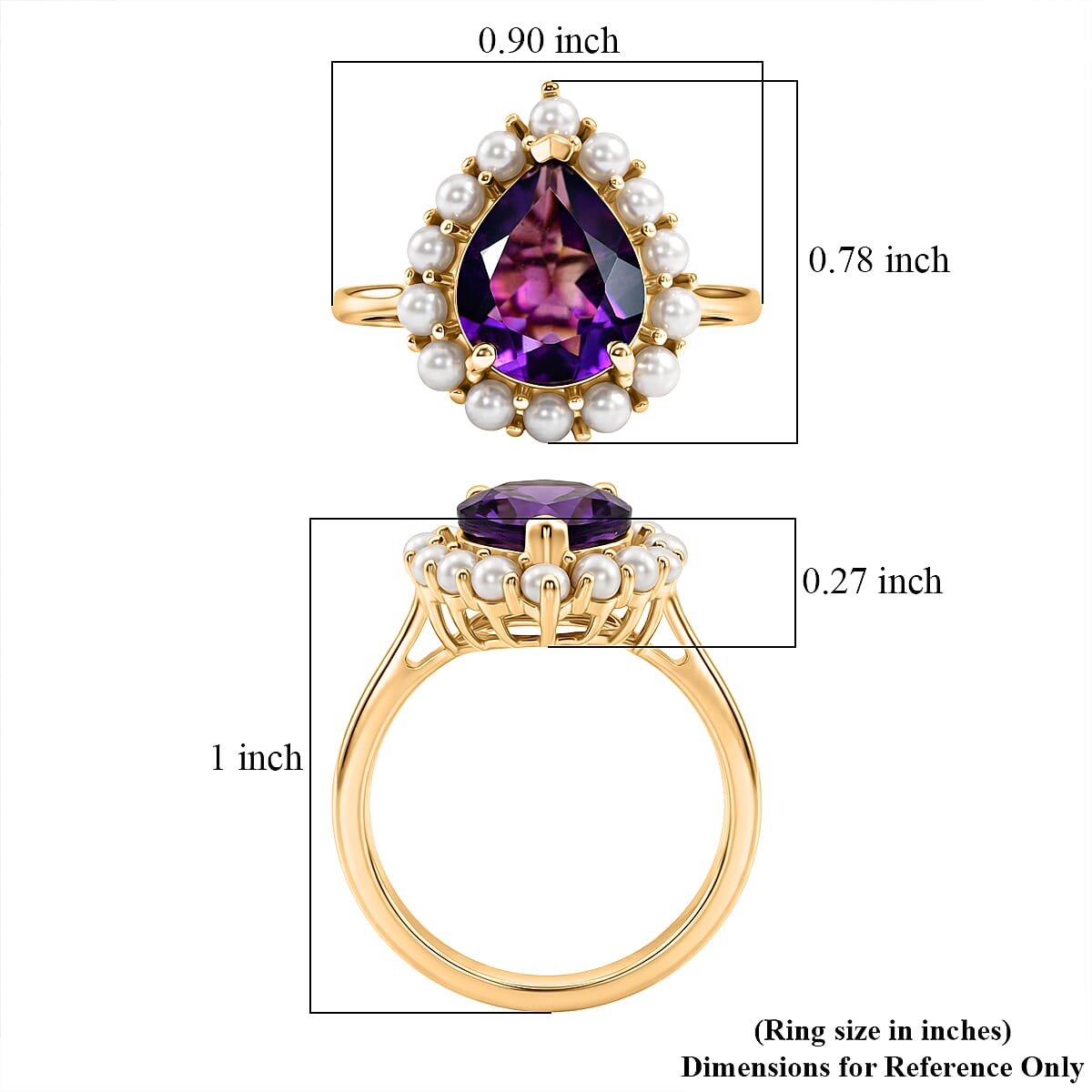 D'Joy AAA Zambian Amethyst and Freshwater Pearl 2.80 ctw Crown Ring in 18K Vermeil Yellow Gold Over Sterling Silver (Size 6.0)