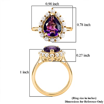 D'Joy AAA Zambian Amethyst and Freshwater Pearl 2.80 ctw Crown Ring in 18K Vermeil Yellow Gold Over Sterling Silver (Size 6.0)