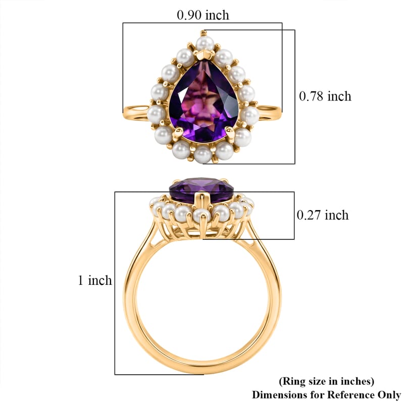 D'Joy AAA Zambian Amethyst and Freshwater Pearl 2.80 ctw Crown Ring in 18K Vermeil Yellow Gold Over Sterling Silver (Size 6.0)