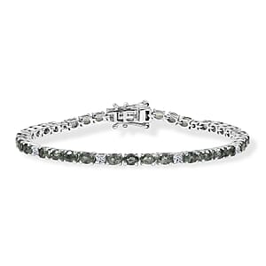 Premium Malawi Green Sapphire and Luxuriant Lab Grown Diamond G-H SI 8.00 ctw Crown Line Bracelet in Rhodium Over Sterling Silver (6.50 In)