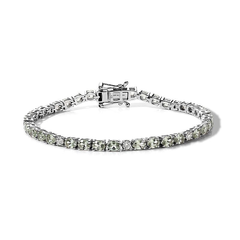 Premium Milanoa Green Sapphire and Luxuriant Lab Grown Diamond G-H SI 8.00 ctw Crown Line Bracelet in Rhodium Over Sterling Silver (6.50 In)
