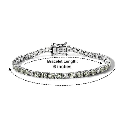 Premium Milanoa Green Sapphire and Luxuriant Lab Grown Diamond G-H SI 8.00 ctw Crown Line Bracelet in Rhodium Over Sterling Silver (6.50 In)
