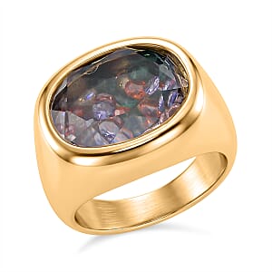 Glass and Simulated Multi Color Diamond Ring in ION Plated YG Stainless Steel (Size 10.0)