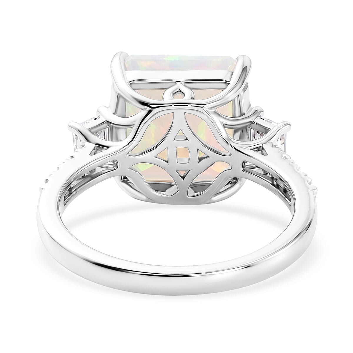 D'Joy AAA Ethiopian Welo Opal and Moissanite 4.15 ctw Dream Glow Ring in Rhodium Over Sterling Silver (Size 10.0) image number 4