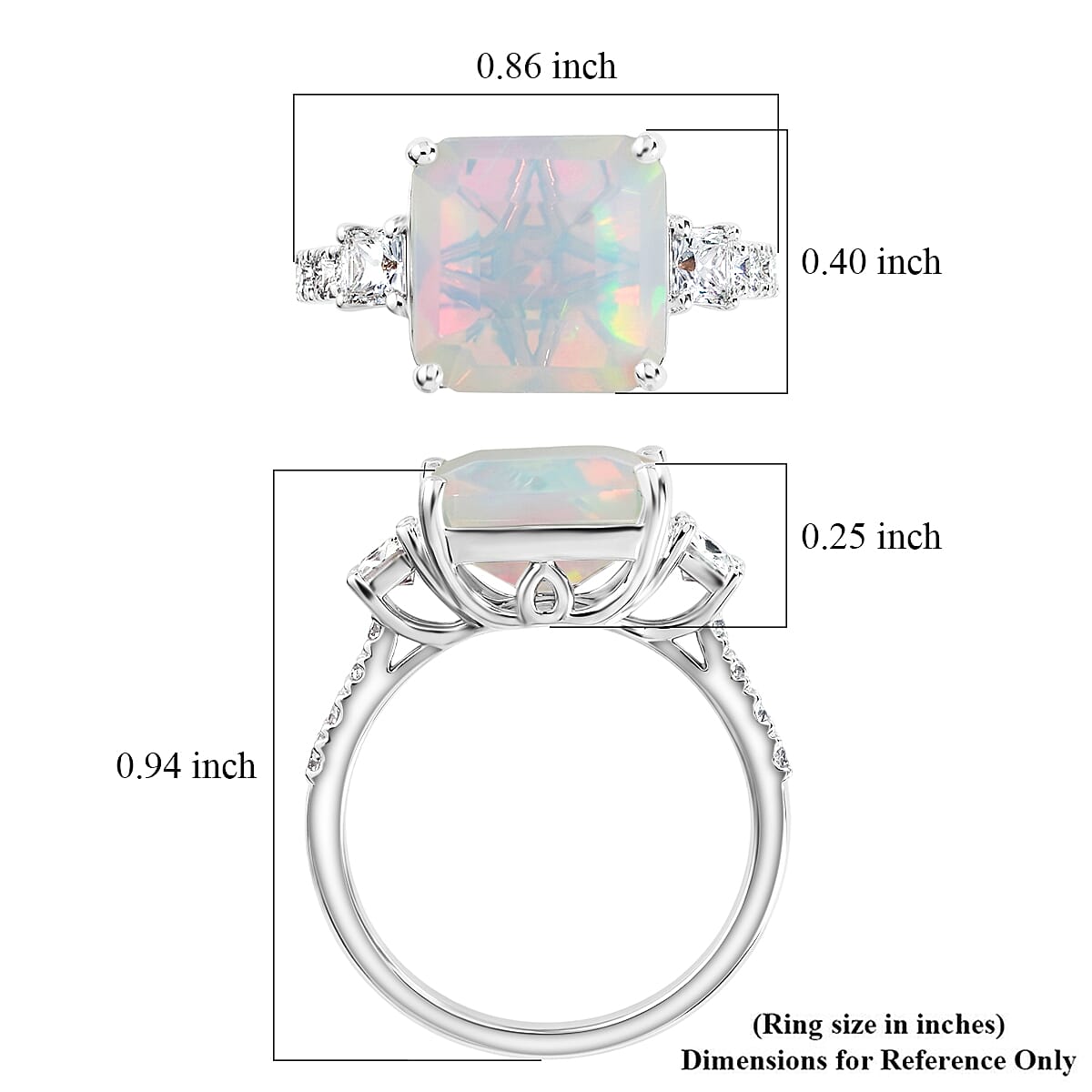 D'Joy AAA Ethiopian Welo Opal and Moissanite 4.15 ctw Dream Glow Ring in Rhodium Over Sterling Silver (Size 10.0) image number 5