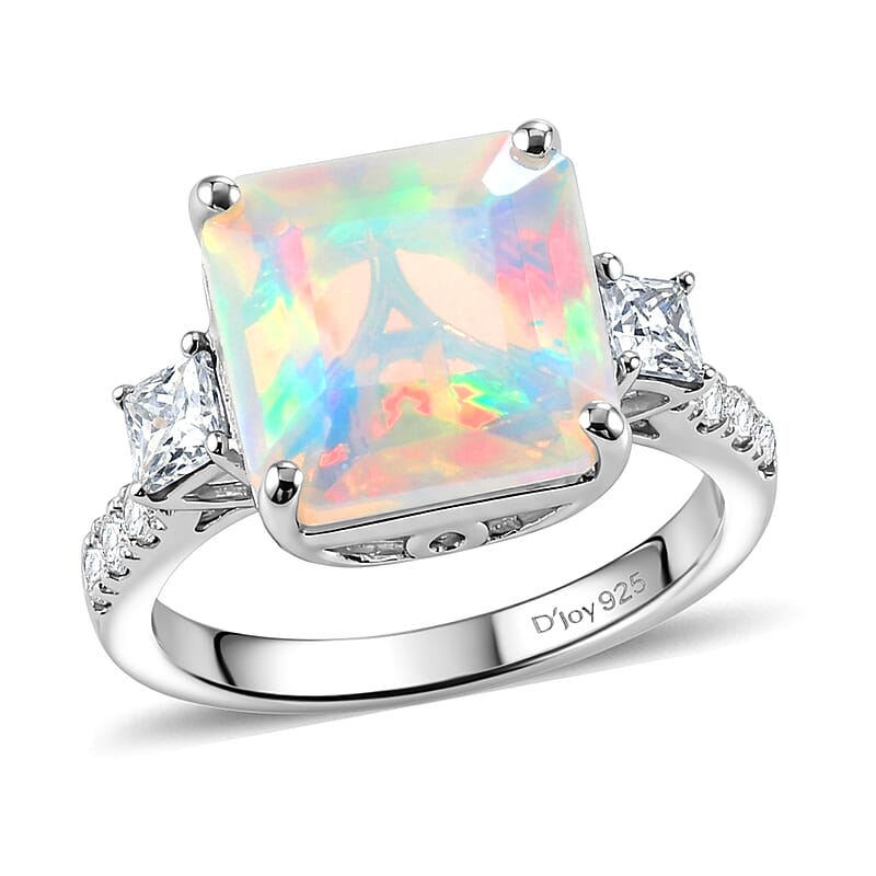 D'Joy AAA Ethiopian Welo Opal and Moissanite 3.80 ctw Dream Glow Ring in Rhodium Over Sterling Silver (Size 5.0)