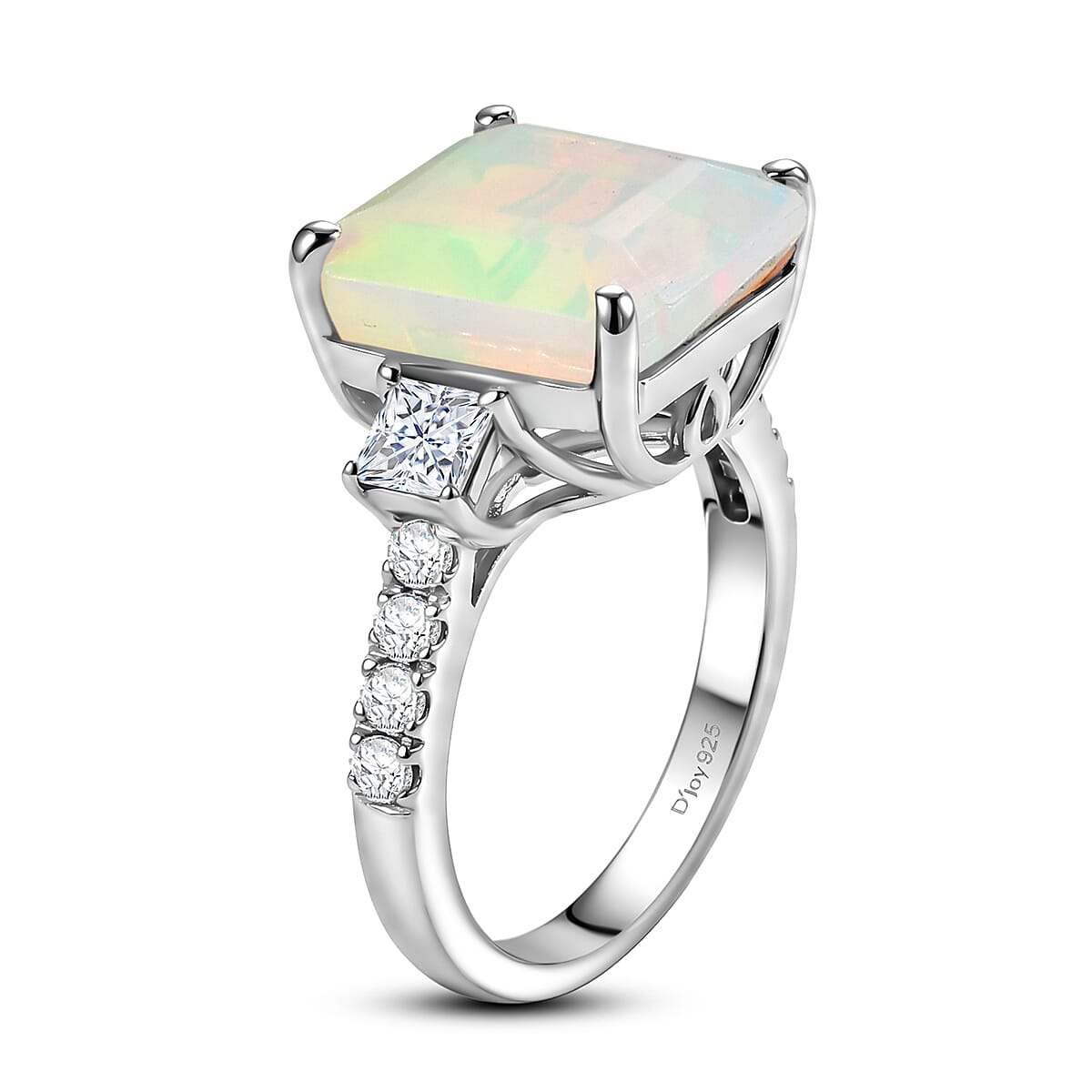 D'Joy AAA Ethiopian Welo Opal and Moissanite 3.60 ctw Dream Glow Ring in Rhodium Over Sterling Silver (Size 5.0)