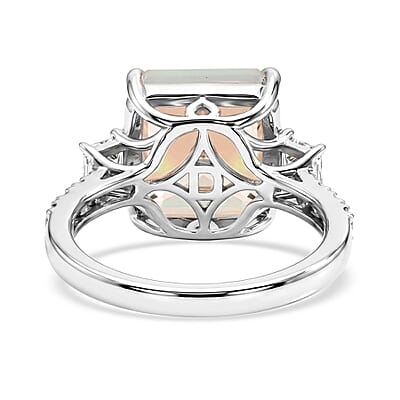 D'Joy AAA Ethiopian Welo Opal and Moissanite 3.80 ctw Dream Glow Ring in Rhodium Over Sterling Silver (Size 5.0)