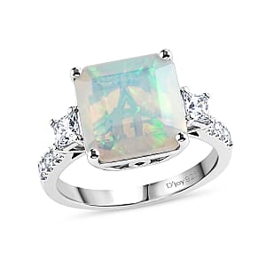 D'Joy AAA Ethiopian Welo Opal and Moissanite 3.60 ctw Dream Glow Ring in Rhodium Over Sterling Silver (Size 6.0)