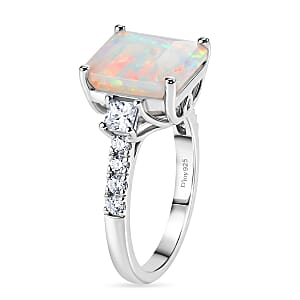 D'Joy AAA Ethiopian Welo Opal and Moissanite 3.60 ctw Dream Glow Ring in Rhodium Over Sterling Silver (Size 6.0)