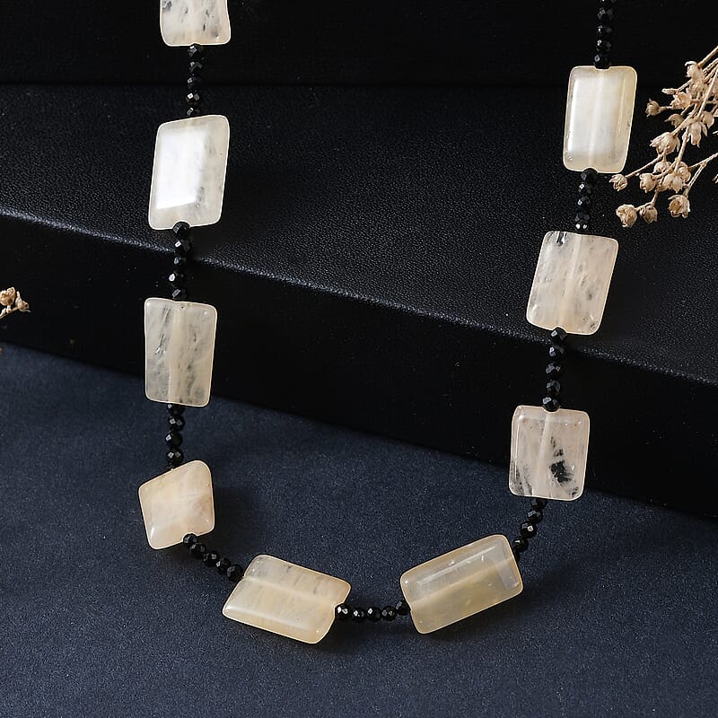 Yellow Aventurine ,  Black Spinel  Stone Necklace 110.00 110.00 ctw