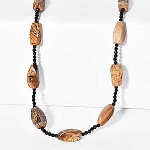 Picture Jasper and Thai Black Spinel 169.00 ctw Beaded Necklace (26 Inches)