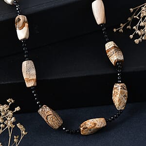 Picture Jasper and Thai Black Spinel 169.00 ctw Beaded Necklace (26 Inches)