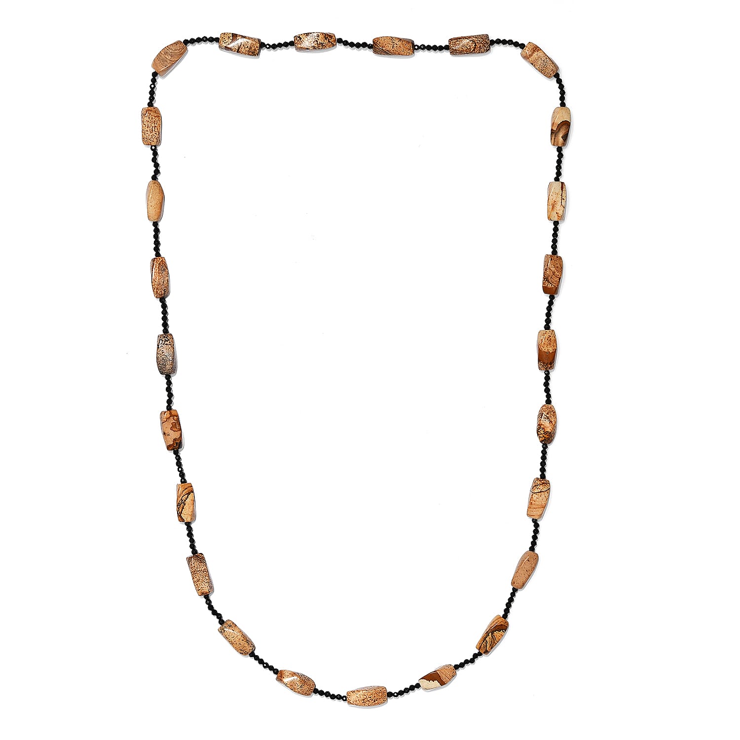 Picture Jasper and Thai Black Spinel 169.00 ctw Beaded Necklace (26 Inches)