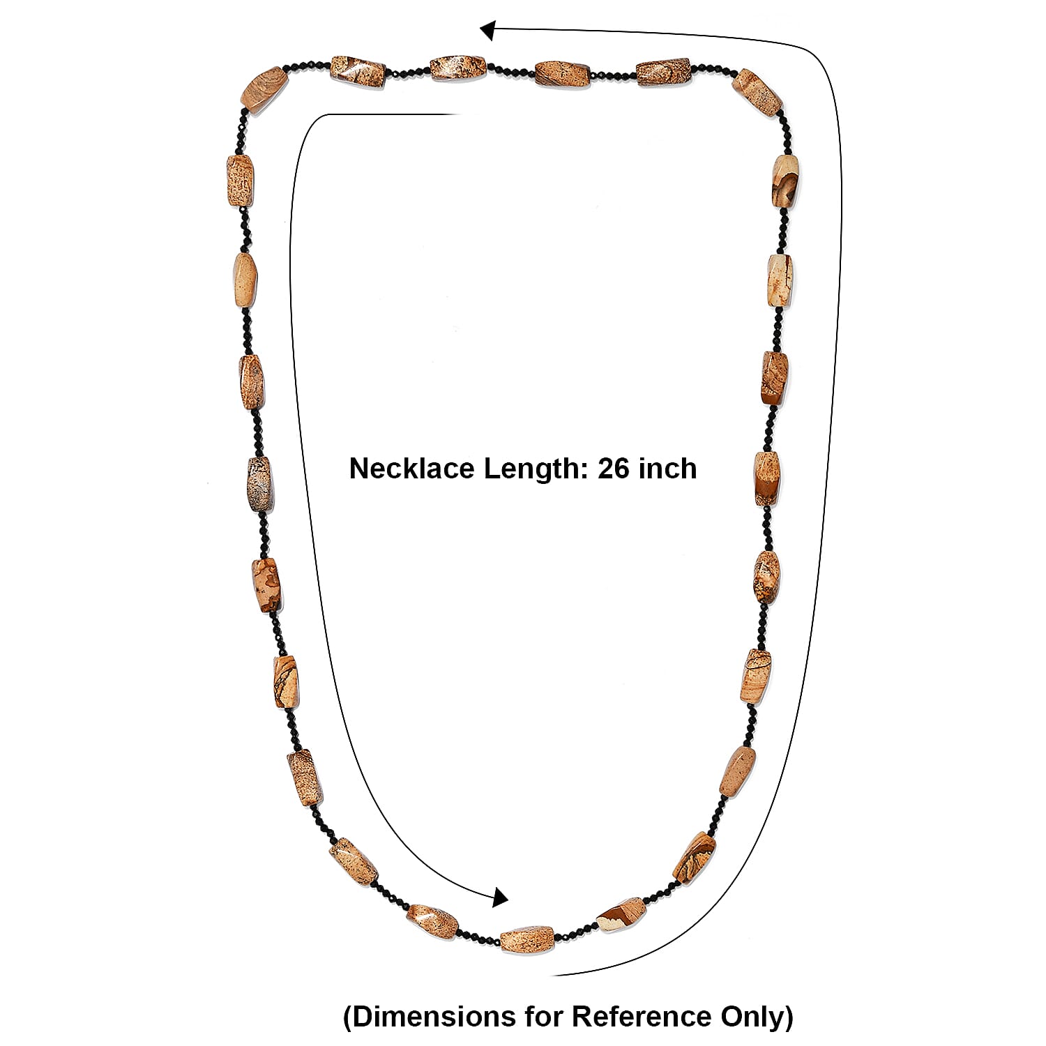 Picture Jasper and Thai Black Spinel 169.00 ctw Beaded Necklace (26 Inches)