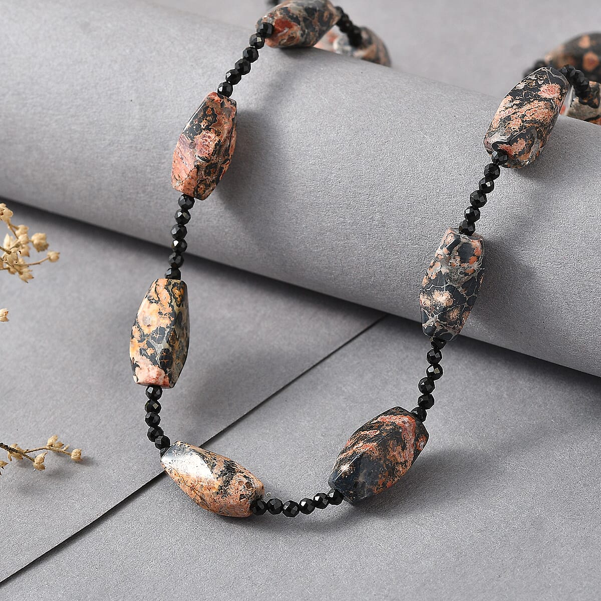 Leopard Jasper and Thai Black Spinel 165.00 ctw Beaded Necklace (26 Inches) image number 1