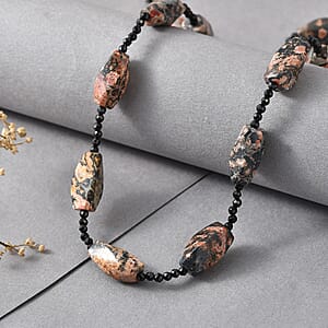 Leopard Jasper and Thai Black Spinel 165.00 ctw Beaded Necklace (26 Inches)