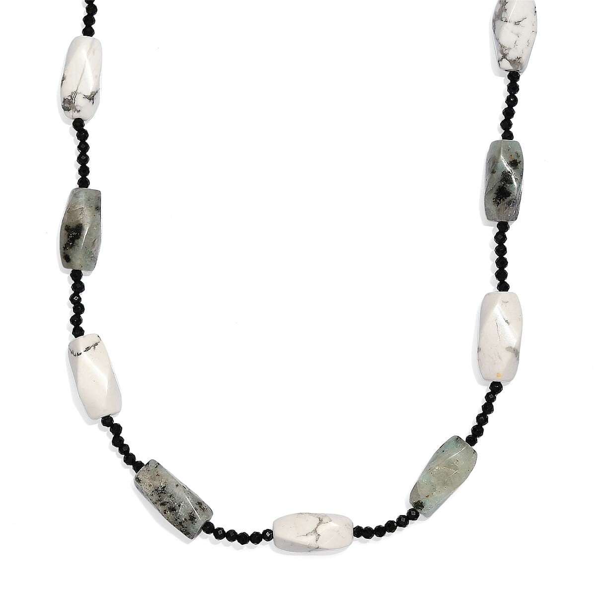 White Howlite and Green Kiwi Jasper, Thai Black Spinel 200.00 ctw Beaded Necklace (26 Inches) image number 3