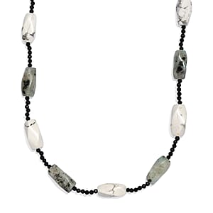 White Howlite and Green Kiwi Jasper, Thai Black Spinel 200.00 ctw Beaded Necklace (26 Inches)