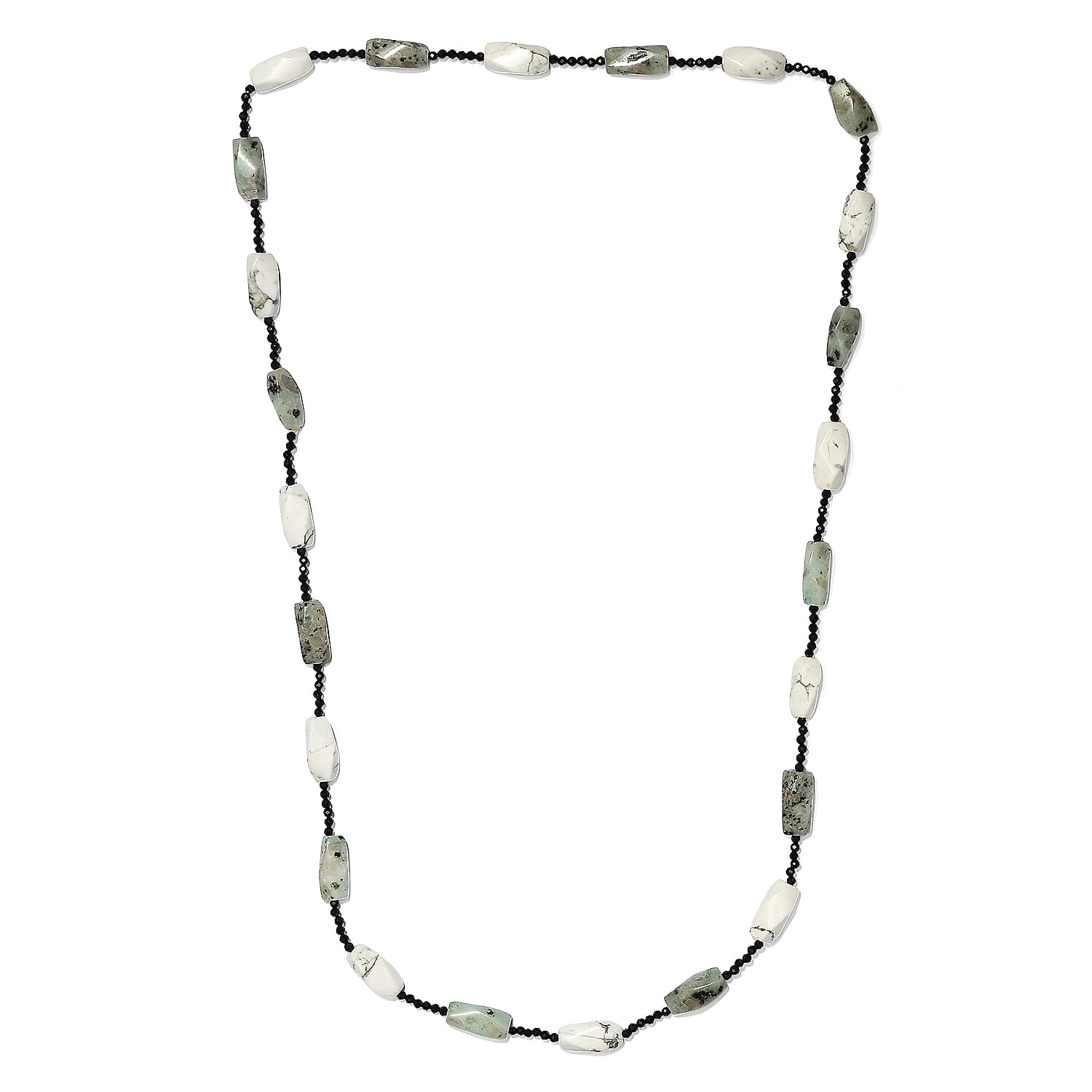 White Howlite and Green Kiwi Jasper, Thai Black Spinel 200.00 ctw Beaded Necklace (26 Inches)