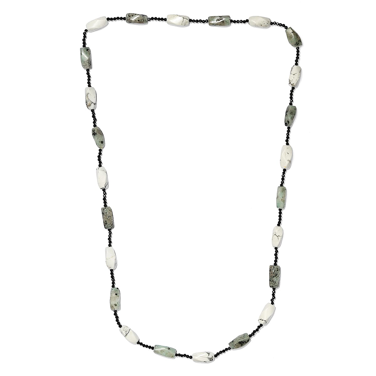 White Howlite and Green Kiwi Jasper, Thai Black Spinel 200.00 ctw Beaded Necklace (26 Inches) image number 4