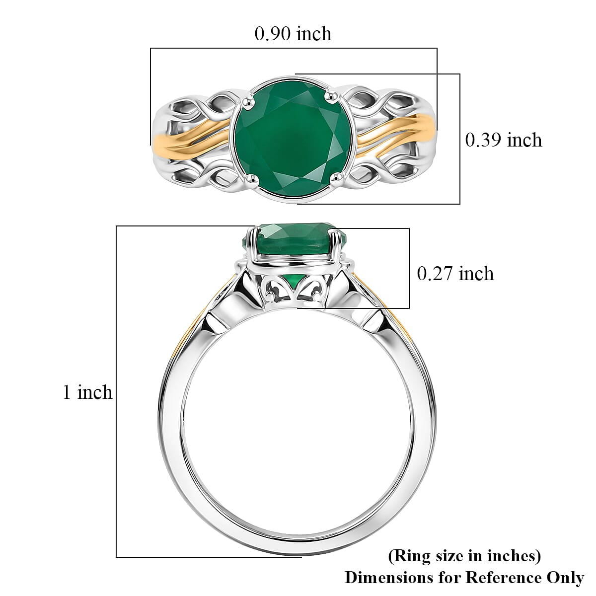 EverTrue Verde Onyx 1.80 ctw Solitaire Forest Vine Ring in 18K YG Plated and Platinum Bond (Size 10.0) image number 5