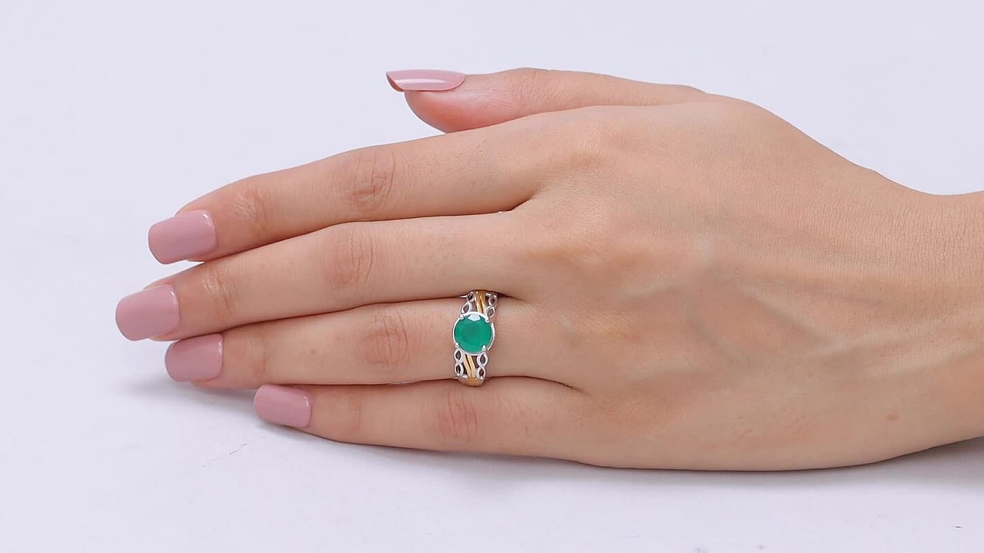 EverTrue Verde Onyx Solitaire Ring in 18K YG Plated and Platinum Bond (Size 10.0) 1.80 ctw
