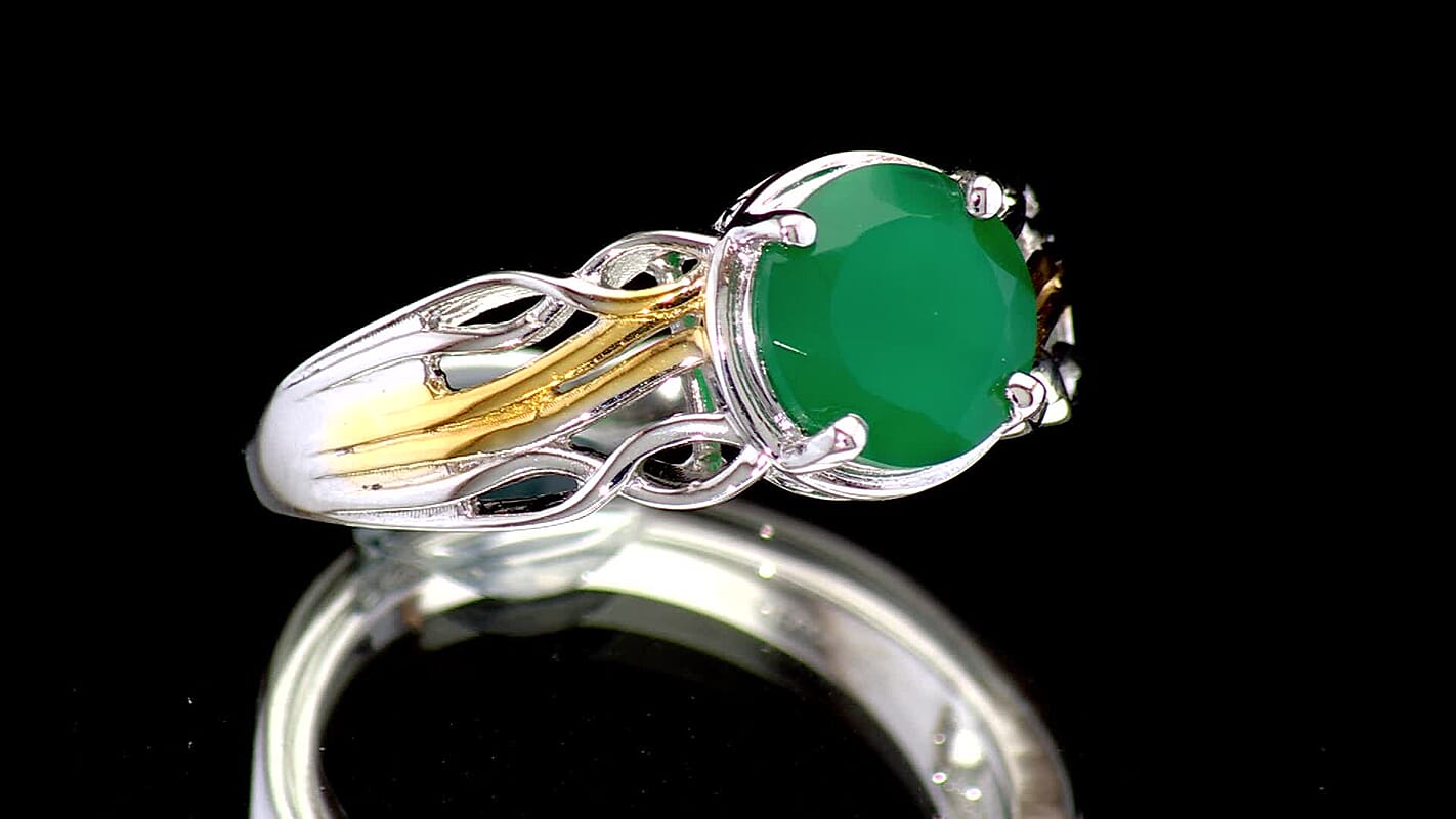 EverTrue Verde Onyx Solitaire Ring in 18K YG Plated and Platinum Bond (Size 10.0) 1.80 ctw