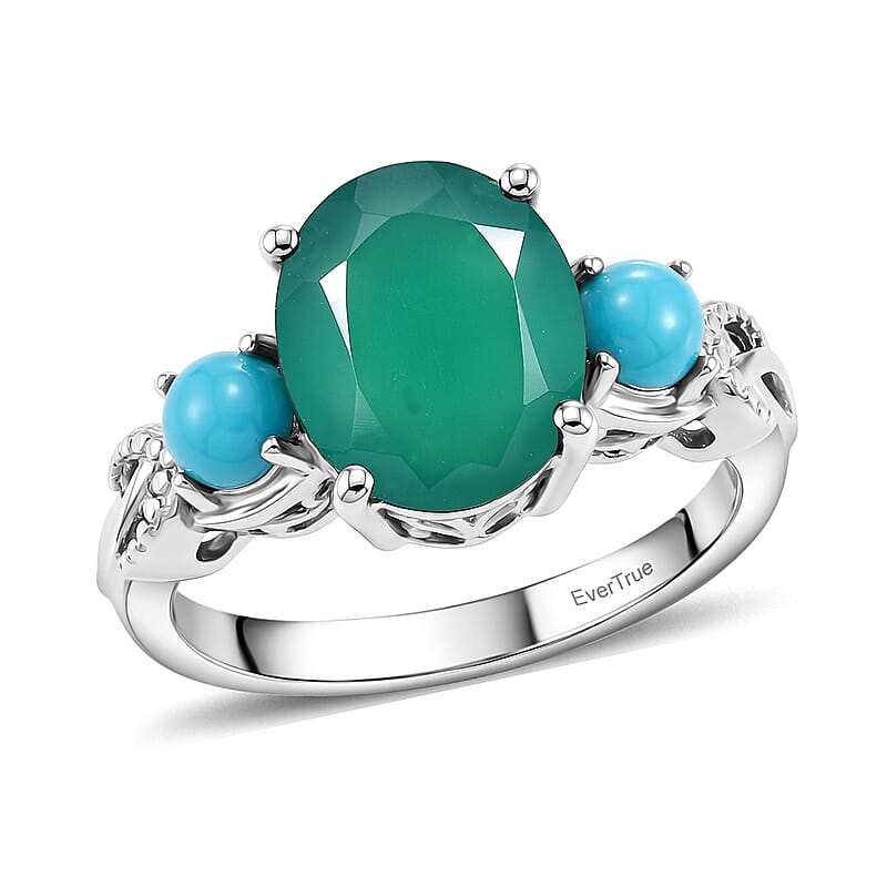 EverTrue Verde Onyx and Sleeping Beauty Turquoise 3.70 ctw Secret Bloom Ring in Platinum Bond (Size 6.0)