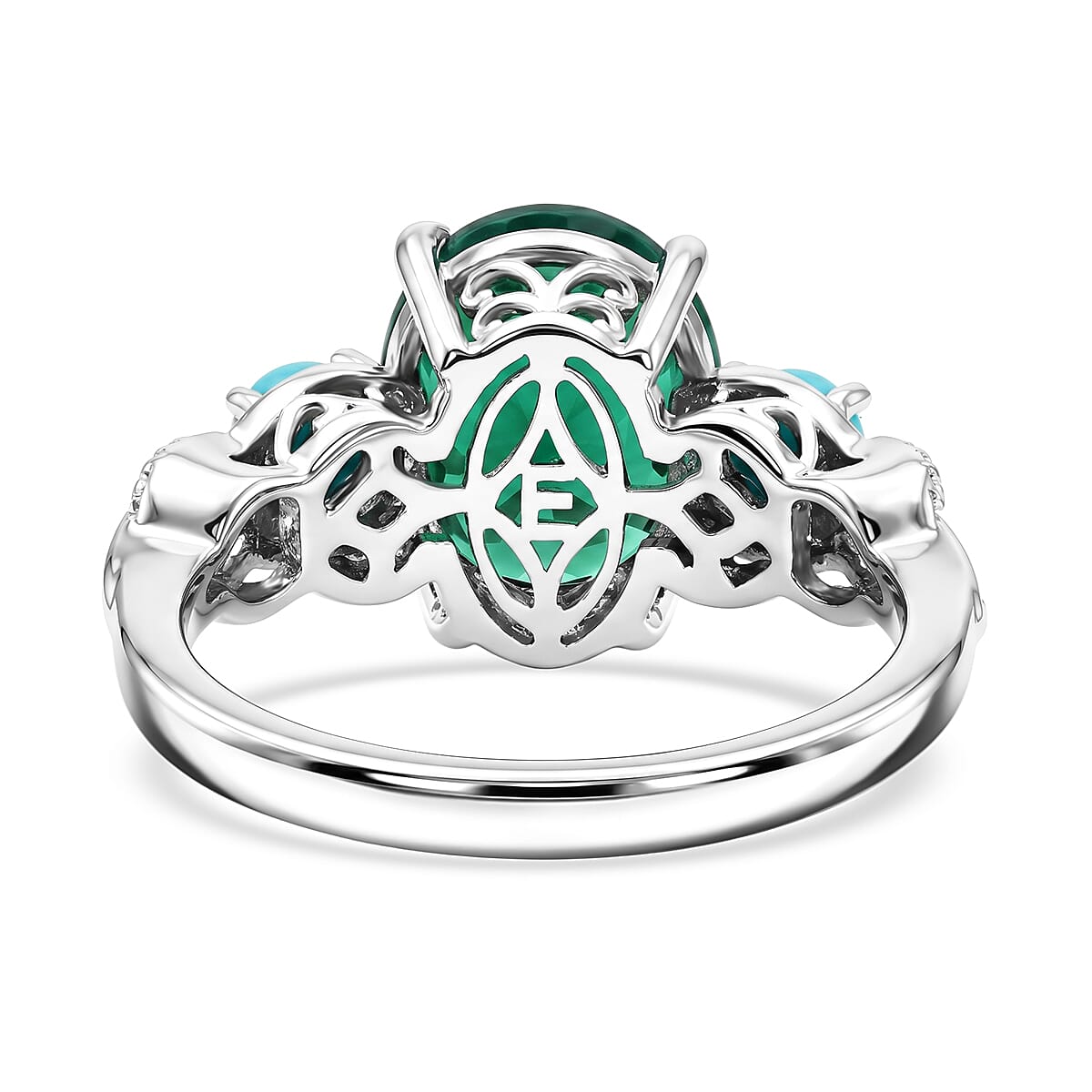 EverTrue Verde Onyx and Sleeping Beauty Turquoise 3.70 ctw Secret Bloom Ring in Platinum Bond (Size 6.0)