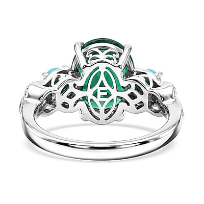 EverTrue Verde Onyx and Sleeping Beauty Turquoise 3.70 ctw Secret Bloom Ring in Platinum Bond (Size 6.0)