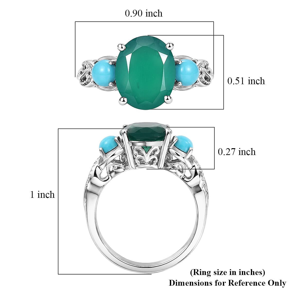 EverTrue Verde Onyx and Sleeping Beauty Turquoise 3.70 ctw Secret Bloom Ring in Platinum Bond (Size 6.0)