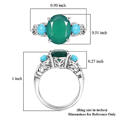 EverTrue Verde Onyx and Sleeping Beauty Turquoise 3.70 ctw Secret Bloom Ring in Platinum Bond (Size 6.0)