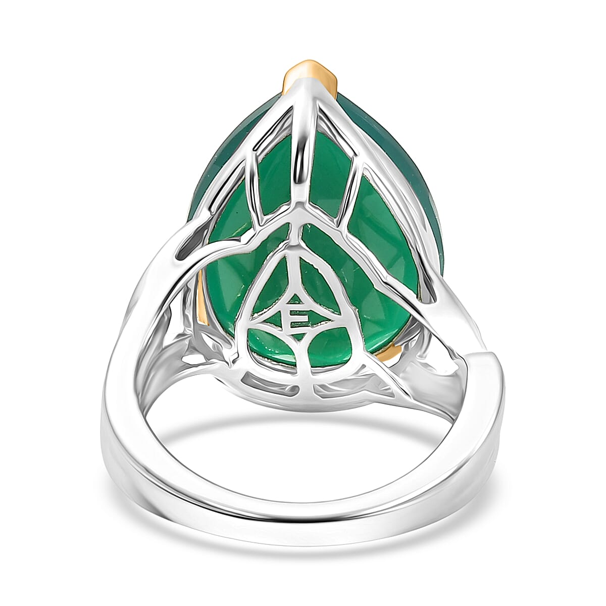 EverTrue Verde Onyx and White Zircon 11.85 ctw Harvest Flame Ring in 18K YG Plated and Platinum Bond (Size 11.0) image number 4