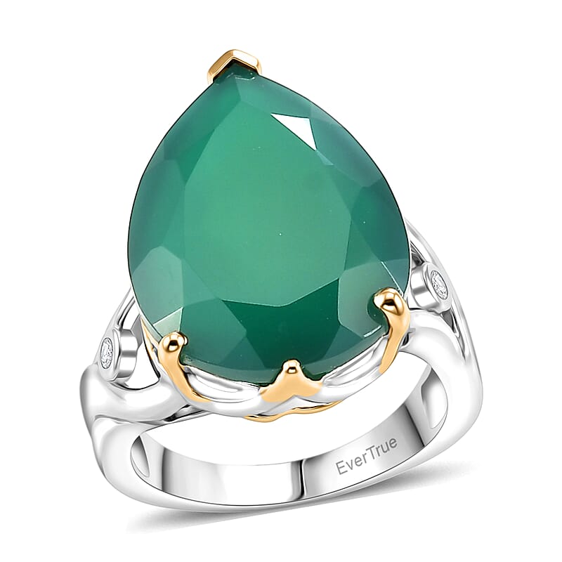 EverTrue Verde Onyx and White Zircon 11.85 ctw Harvest Flame Ring in 18K YG Plated and Platinum Bond (Size 6.0)
