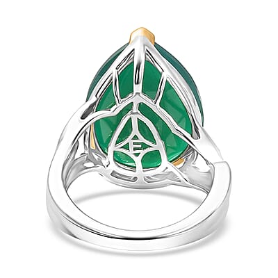 EverTrue Verde Onyx and White Zircon 11.85 ctw Harvest Flame Ring in 18K YG Plated and Platinum Bond (Size 6.0)